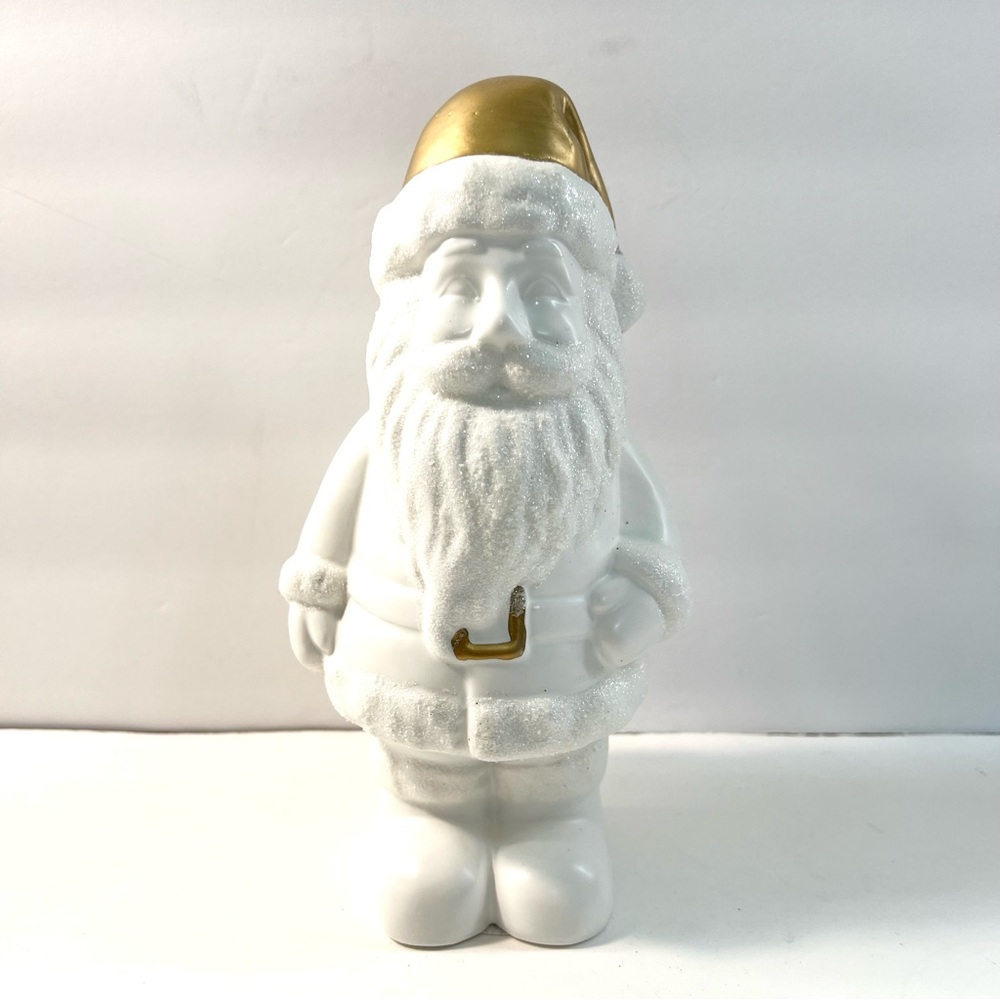 Threshold White & Gold Santa Figurine | 9.5” Ceramic Holiday Decoration